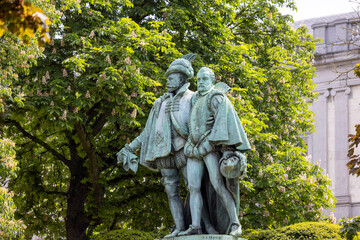 Statue of 16th century resistance fighters in the garden of Square of Petit Sablon, Brussels, Belgium