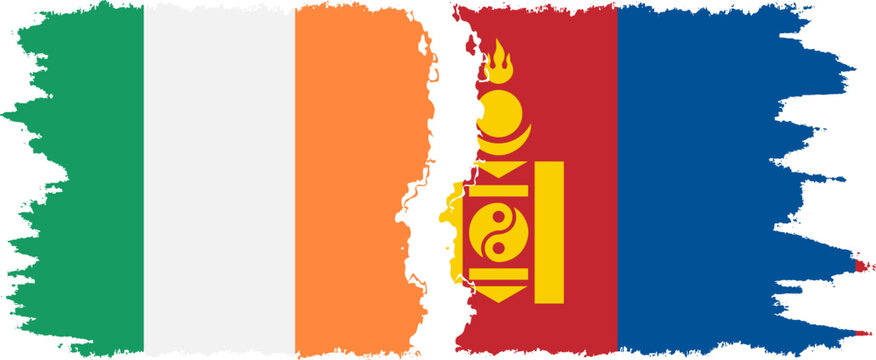Mongolia and Ireland grunge flags connection vector