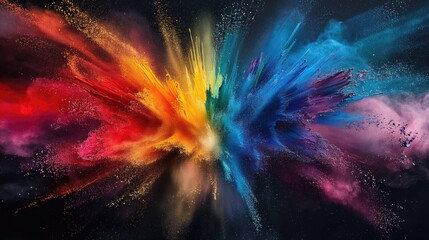 Colorful explosion of powder, isolated on black background. 3d rendering