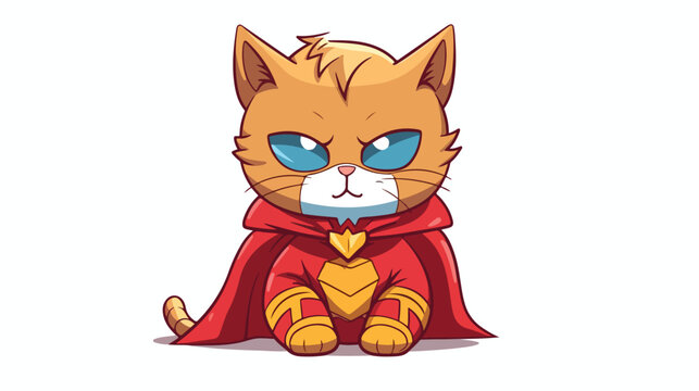 Cartoon cat superhero sits. Vector illustration 
