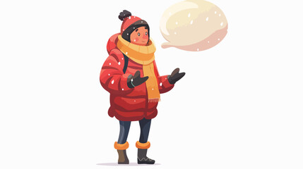 Cartoon person in winter clothes with speech bubble