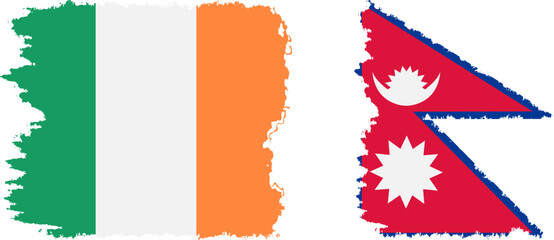 Nepal and Ireland grunge flags connection vector