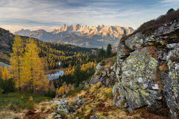 Blick auf den Dachstein von der Gasselhöhe über das Ennstal, Schladminger Tauern, Steiermark, Österreich