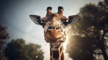 Generative AI Zookeeper feeding giraffes, tall and graceful animals, interacting with zoo staff in their habitat - obrazy, fototapety, plakaty