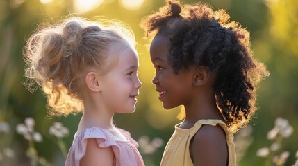 Two girls of different nationalities who are friends, diversity among children