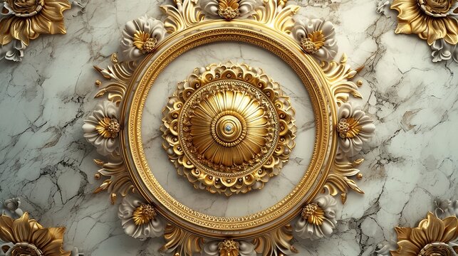 Fototapeta 3D Wallpaper Ceiling Golden Luxury Frame Beauty  