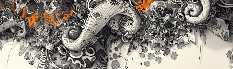 Digital artwork exploring the concept of chaos and order through intricate line drawings and layered textures