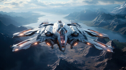 Skyborne: Aerial Combat in Unreal Engine - Futuristic Mecha Anime with Ethereal Cloudscapes and Light Silver Sky-blue Aesthetic