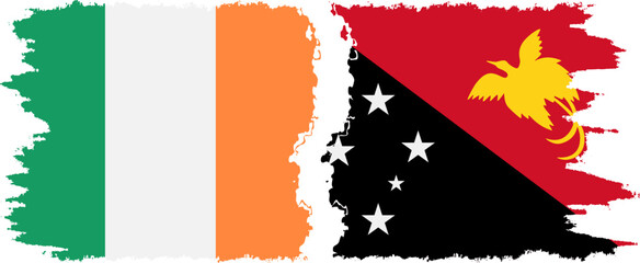 Papua New Guinea and Ireland grunge flags connection vector