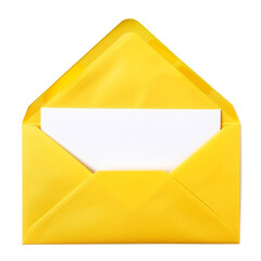 Open yellow envelope with paper card inside, isolated on white сreated with Generative Ai