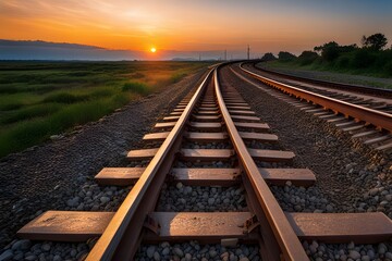 Fototapeta premium railway track in the sunset