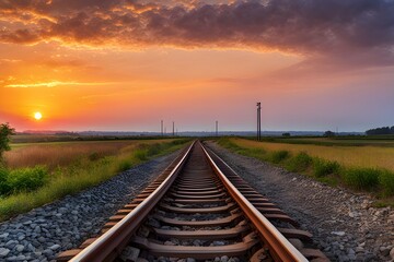Fototapeta premium railway track in the sunset