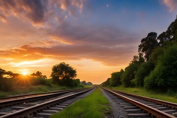 railway track in the sunset