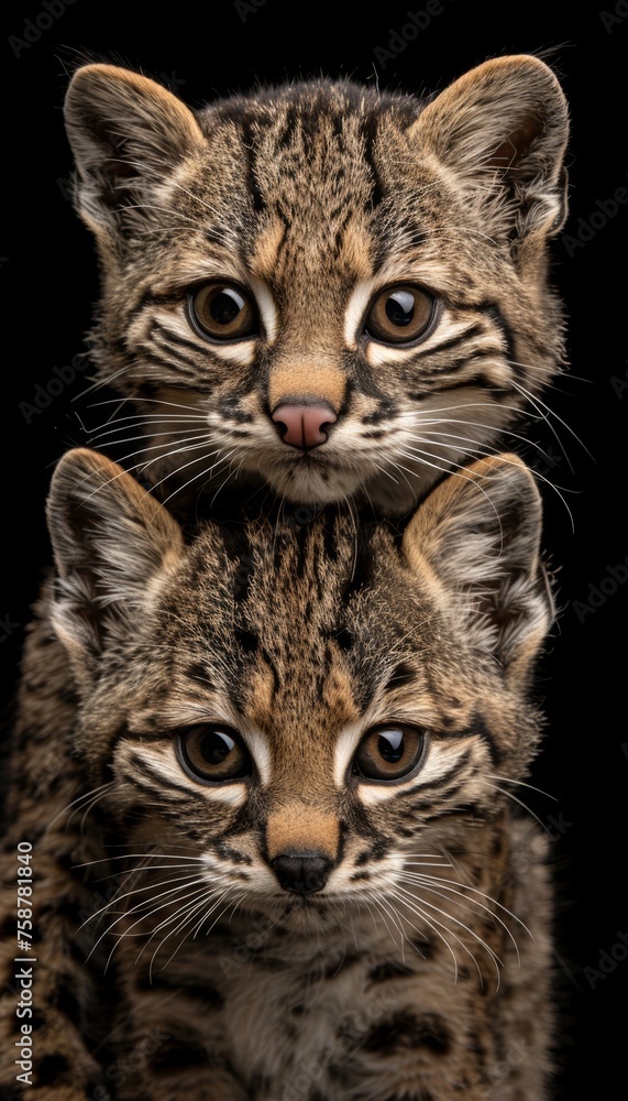 Poster geoffroy s cat and kitten portrait, with ample space on the left for text placement