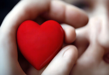 Fototapeta premium blood hands Social young woman heart donor holds red responsibility Hand Love Concept Girl Health Happy Earth Medicine Insurance Mother Person Life Shape Support Day