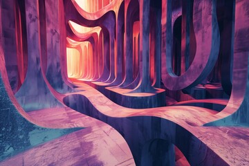 Abstract 3d render of a vibrant corridor with smooth, flowing lines