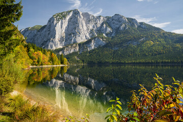 Blick auf die Trisselwand, Altausseer See, Altaussee, Salzkammergut, Steiermark, Österreich - obrazy, fototapety, plakaty