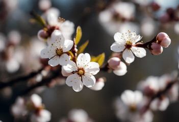 cherry Beautiful small branches cerasifera spring flowers Prunus plum blooming white Background Flower Sky Travel Nature Easter Tree Winter Landscape Forest Floral Beauty Garden