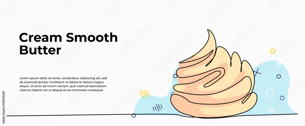 Poster vector illustration of cream smooth butter. modern flat in continuous line style.