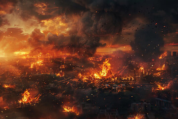 Fototapeta na wymiar Cataclysmic Blaze Engulfing City at Dusk
