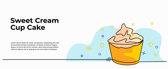 Vector illustration of cake in a cup. Modern flat in continuous line style.