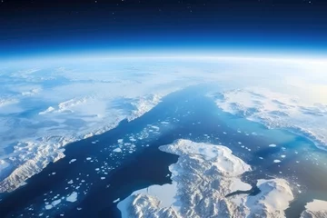 Foto op Plexiglas Satellite imagery showing melting glaciers and ice caps. © Оксана Олейник