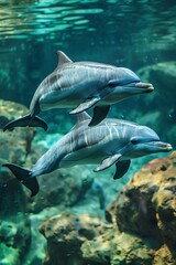 Obraz na płótnie Canvas Dolphins Swimming in Aquarium