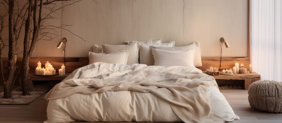 Bed with cozy white pillows