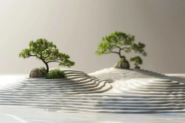 Fotobehang Tranquil zen garden with miniature bonsai trees © Татьяна Евдокимова