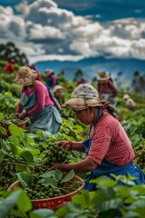 Women Harvesting Grapes in a Field