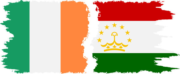 Tajikistan and Ireland grunge flags connection vector