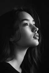 Freckled Hair Woman in Black and White