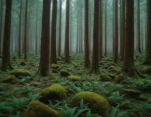 Keuken spatwand met foto Mystical Forest in Mist © liamalexcolman