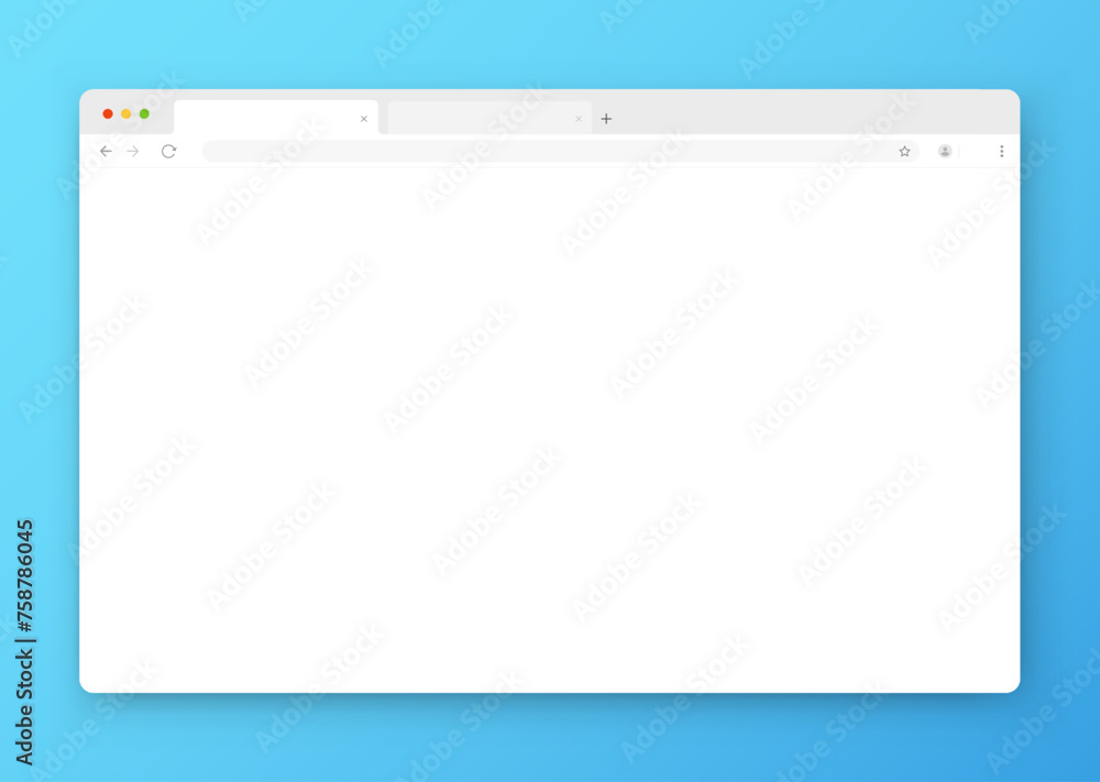  web browser window design in white on a blue background. an empty website layout with a search bar a