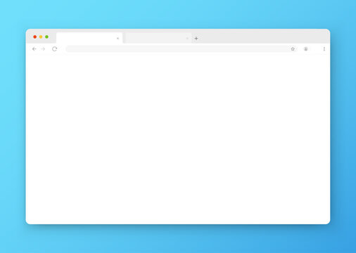 Web browser window design in white on a blue background. An empty website layout with a search bar and buttons. Vector illustration.