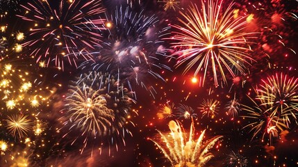 Fototapeta premium A dark sky at night with fireworks exploding in the sky