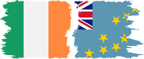 Tuvalu and Ireland grunge flags connection vector