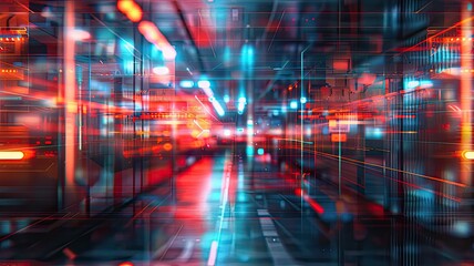 Fototapeta premium a futuristic scene with blurred abstract shapes, set against a backdrop of colorful lights and a glass texture, enhanced by reflections and high detail. SEAMLESS PATTERN