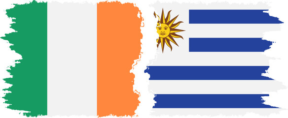 Uruguay and Ireland grunge flags connection vector