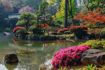 Fototapeta premium pink japanese blooming garden ,spring concept