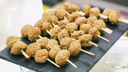 catering - close-up of a buffet with appetizers - finger food - top view