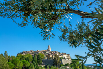 View of the medieval old town of Saint-Paul de Vence on the French Riviera in the South of France - 758788246