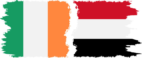 Yemen and Ireland grunge flags connection vector