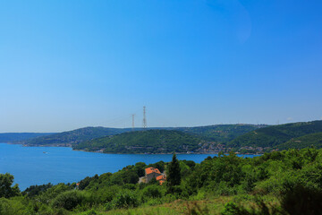 Cityscape View from the water to buildings in the city of Istanbul 