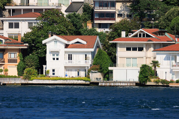 Cityscape View from the water to buildings in the city of Istanbul in public places
