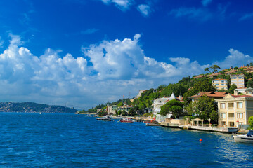 Fototapeta premium Cityscape View from the water to buildings in the city of Istanbul in public places