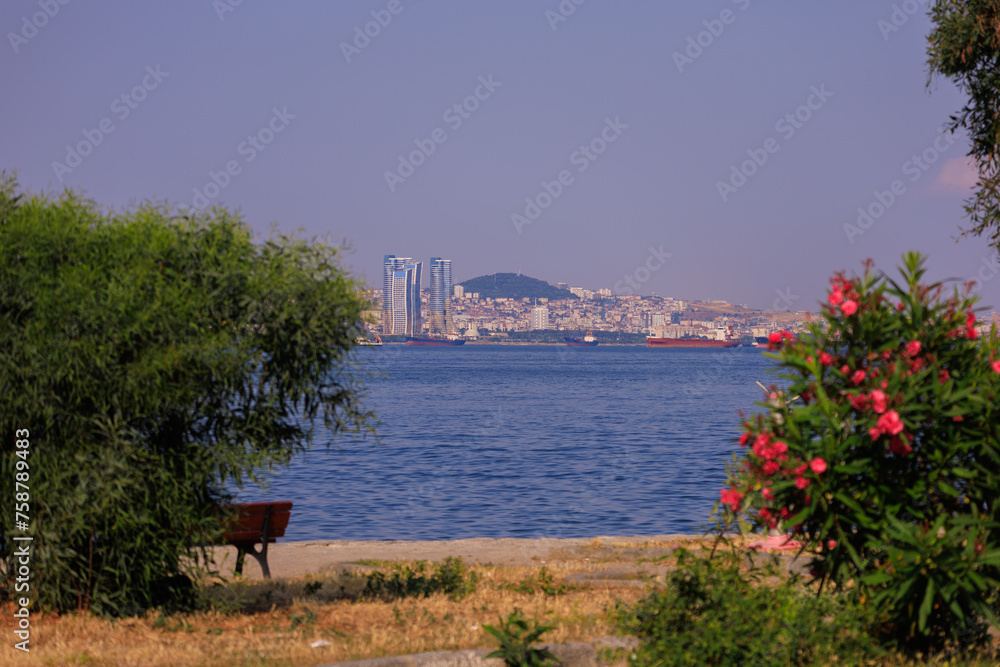 Wall mural Cityscape View from the water to buildings in the city of Istanbul in public places - Wall murals