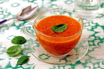 Gazpacho with almonds and basil.
