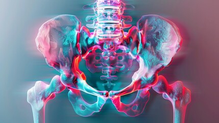 3D hologram of the human sacrum and coccyx with a detailed view - obrazy, fototapety, plakaty