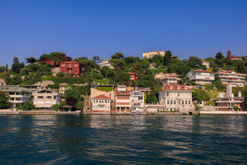 Cityscape View from the water to buildings in the city of Istanbul in public places